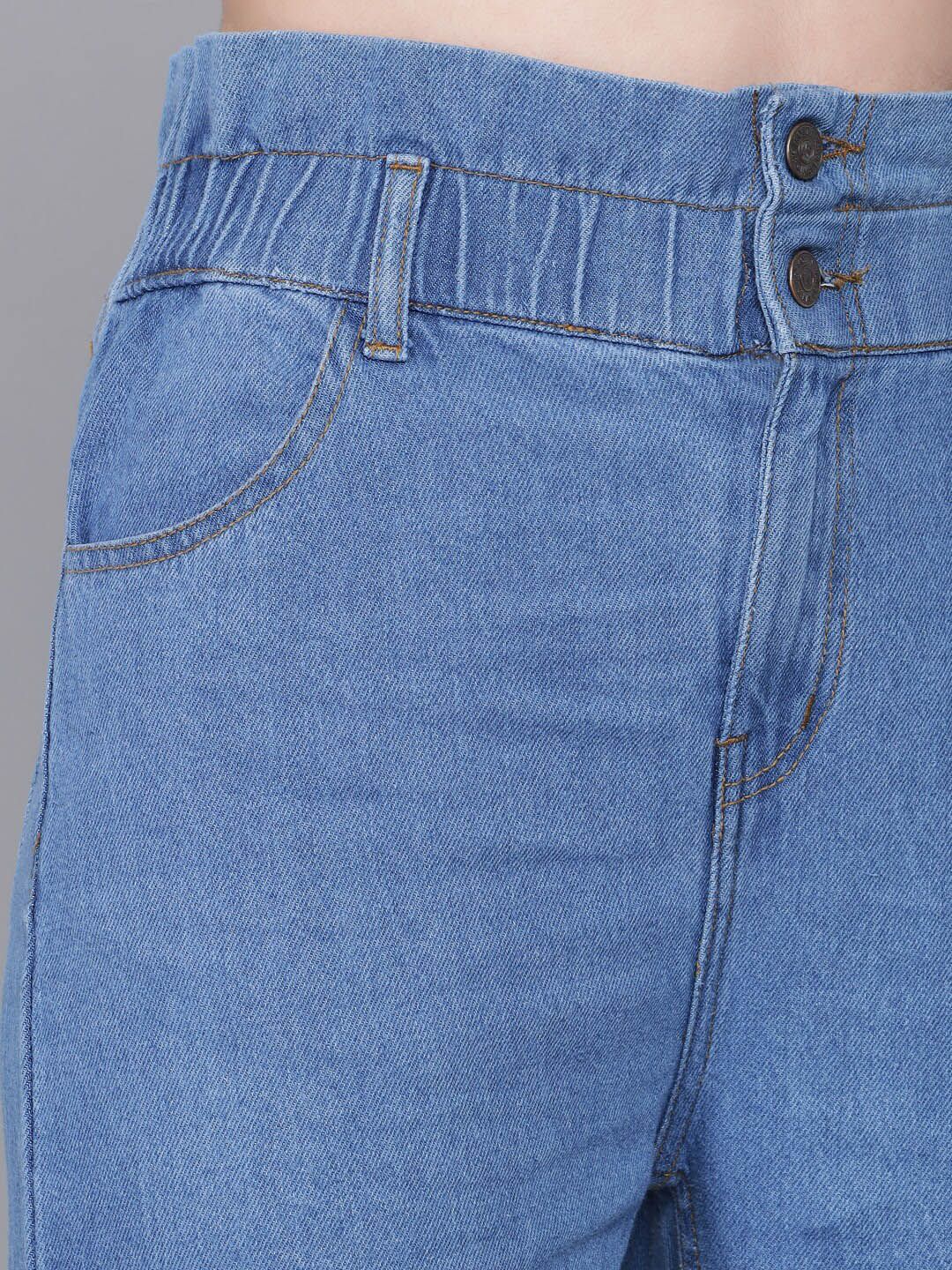 Kotty Women Blue Boyfriend Fit High-Rise Mildly Distressed Light Fade Jeans