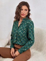 Kotty Geometric Printed Crepe Shirt Style Top