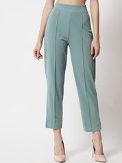 Kotty Women Green Relaxed Straight Fit High-Rise Easy Wash Trousers
