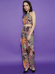 Kotty Black Floral Printed Halter Neck Sleeveless Top With Trousers 