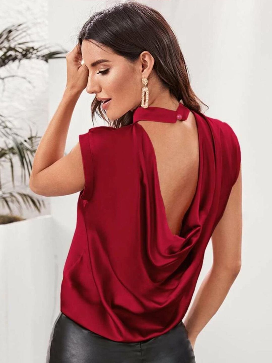 KOTTY BIZwear High Neck Extended Sleeves Satin Top