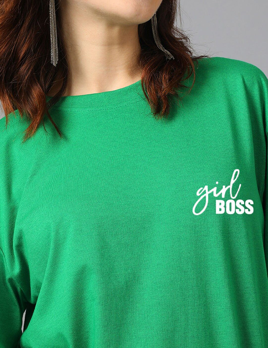 Kotty Green Typography Printed Oversized T-shirt