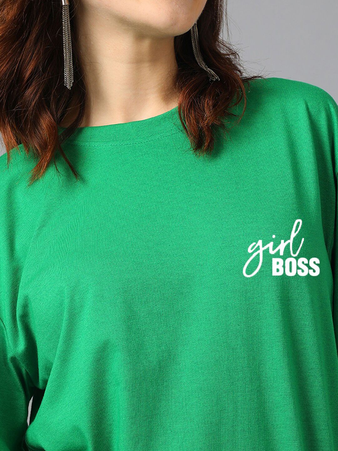 Kotty Green Typography Printed Oversized T-shirt