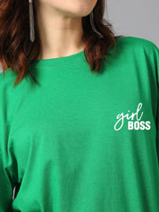 Kotty Green Typography Printed Oversized T-shirt