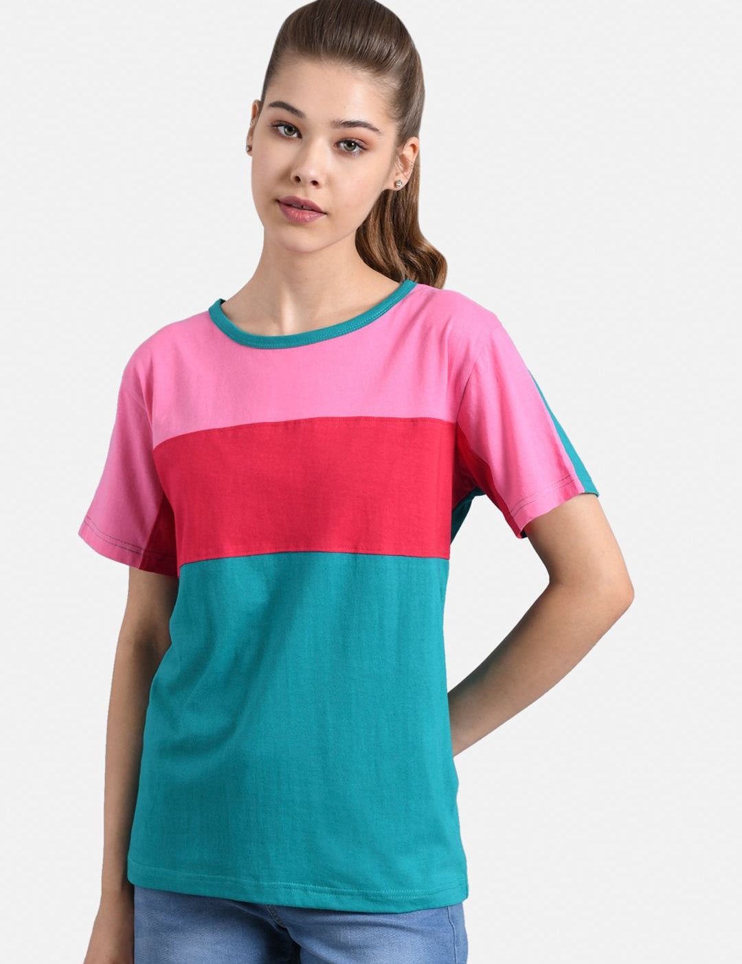 Kotty Women Multicoloured Colourblocked Round Neck T-shirt