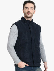 Kotty Men Navy Blue Solid Padded Jacket