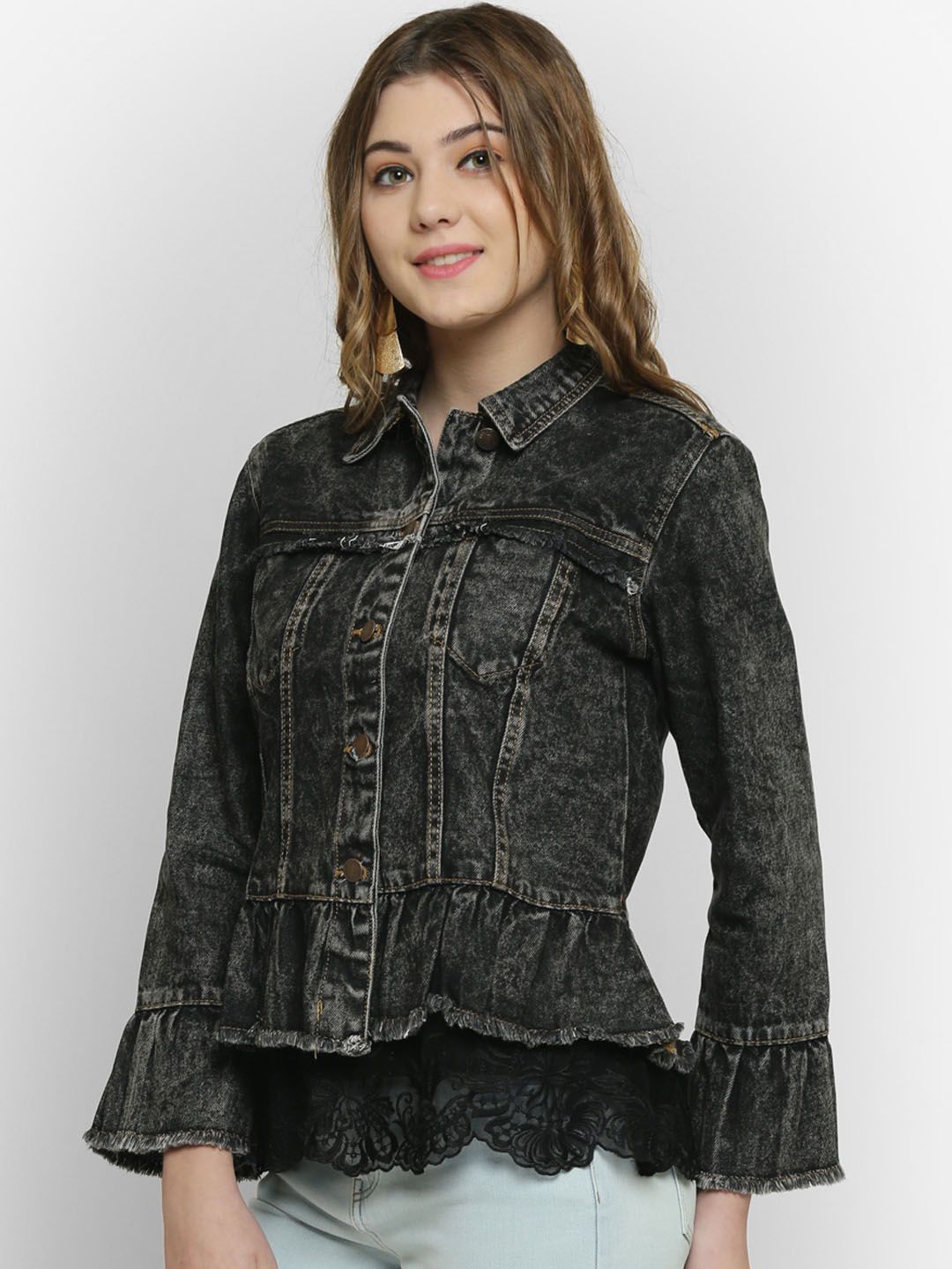 Kotty Women Black Solid Denim Jacket