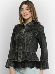 Kotty Women Black Solid Denim Jacket