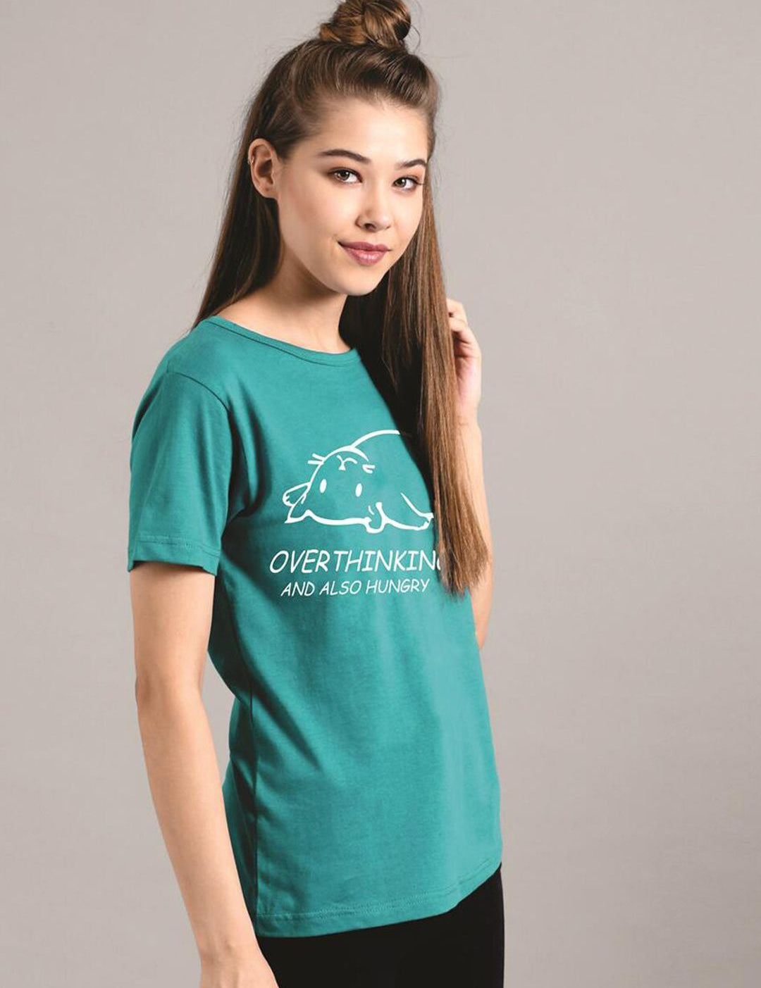 Kotty Women Green Printed Round Neck T-shirt