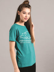 Kotty Women Green Printed Round Neck T-shirt