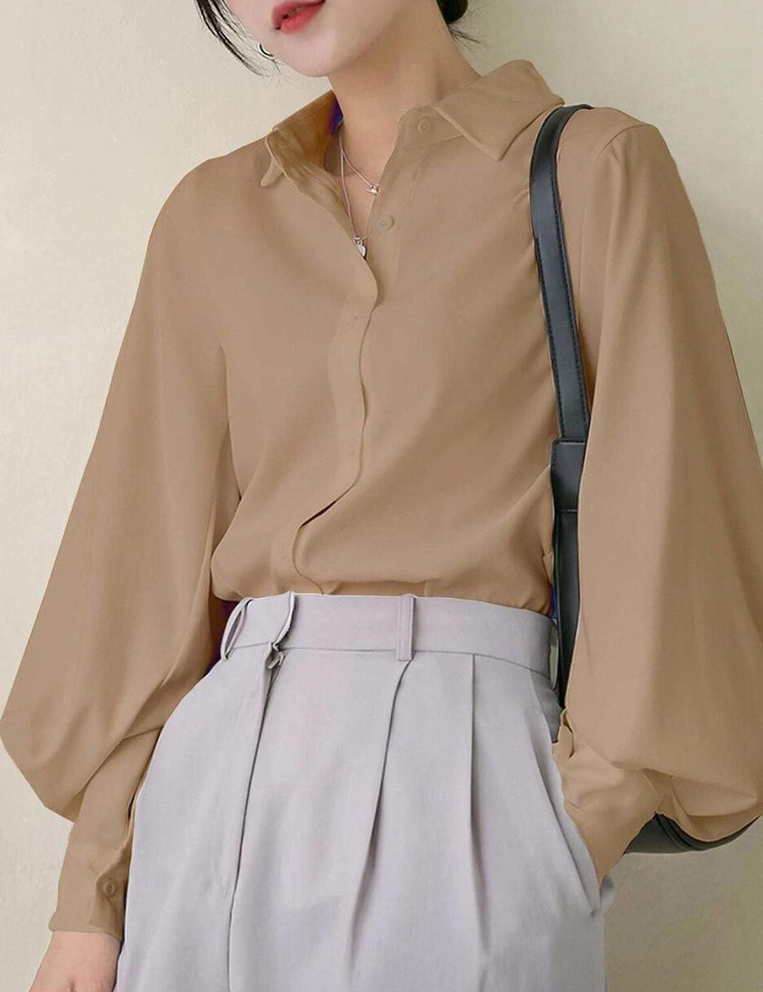 Kotty Beige Modern Spread Collar Casual Shirt