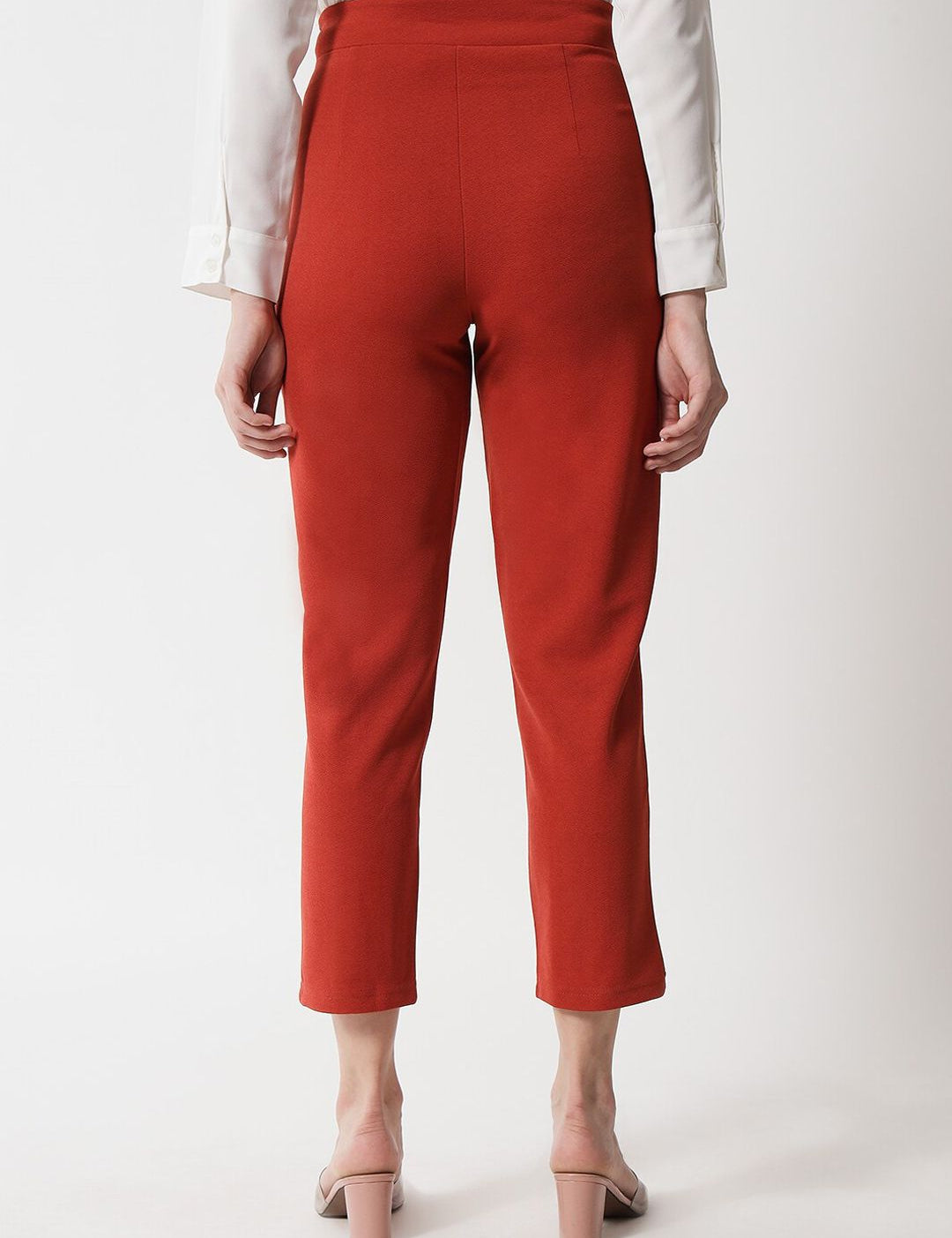 Kotty Women Red High-Rise Easy Wash Trousers