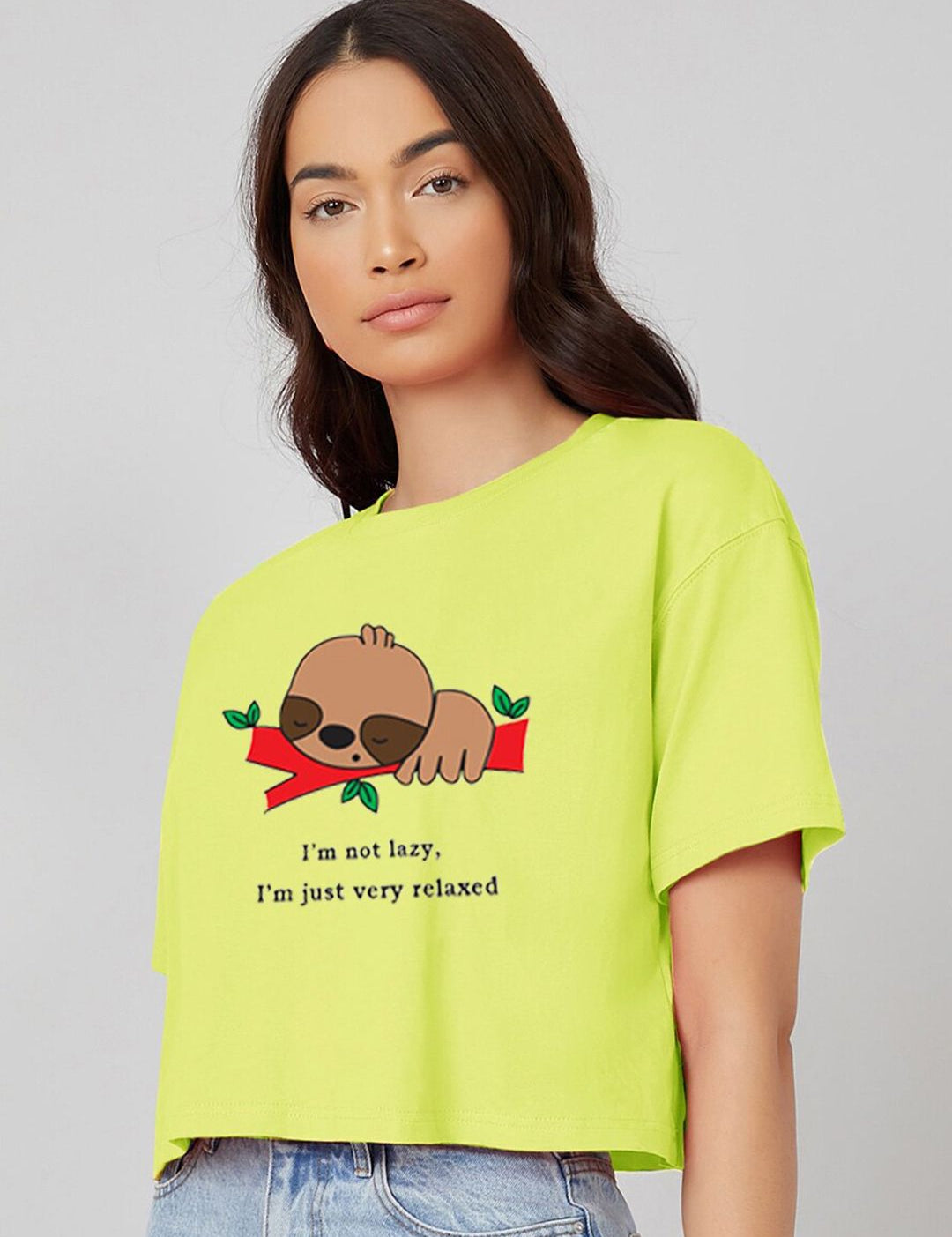 Kotty Printed Round Neck Crop Oversized T-shirt