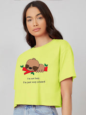 Kotty Printed Round Neck Crop Oversized T-shirt