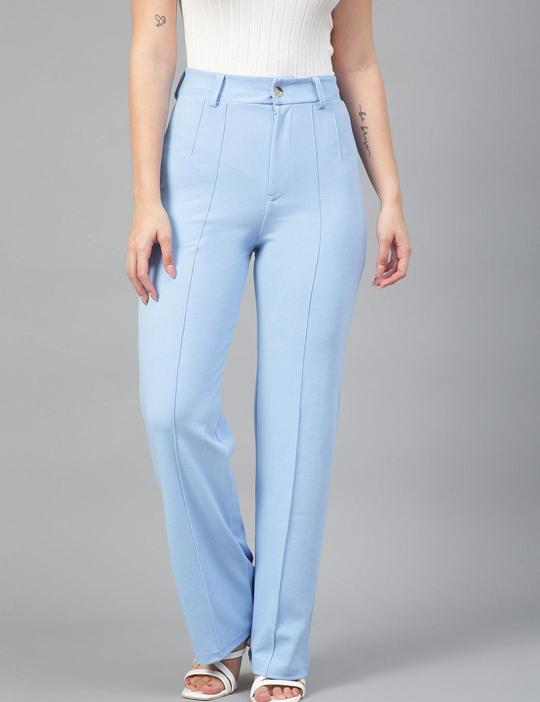 KOTTY BIZwear Women Relaxed High-Rise Easy Wash Parallel Wide Leg Trousers