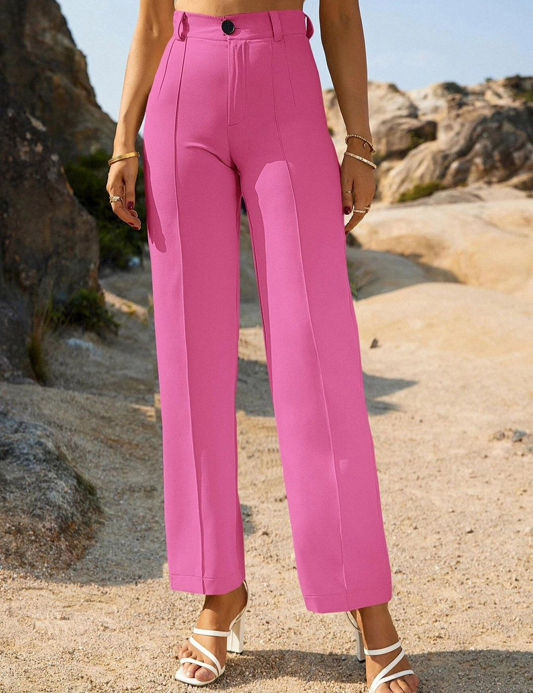 Kotty Women Pink Relaxed Straight Leg Straight Fit High-Rise Trousers