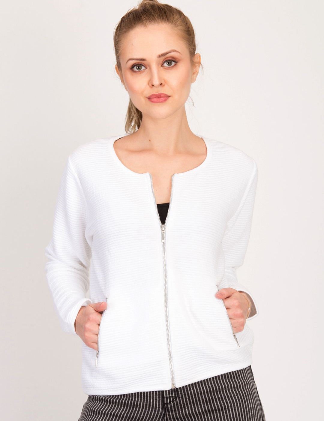 Kotty Women White Self Design Tailored Jacket