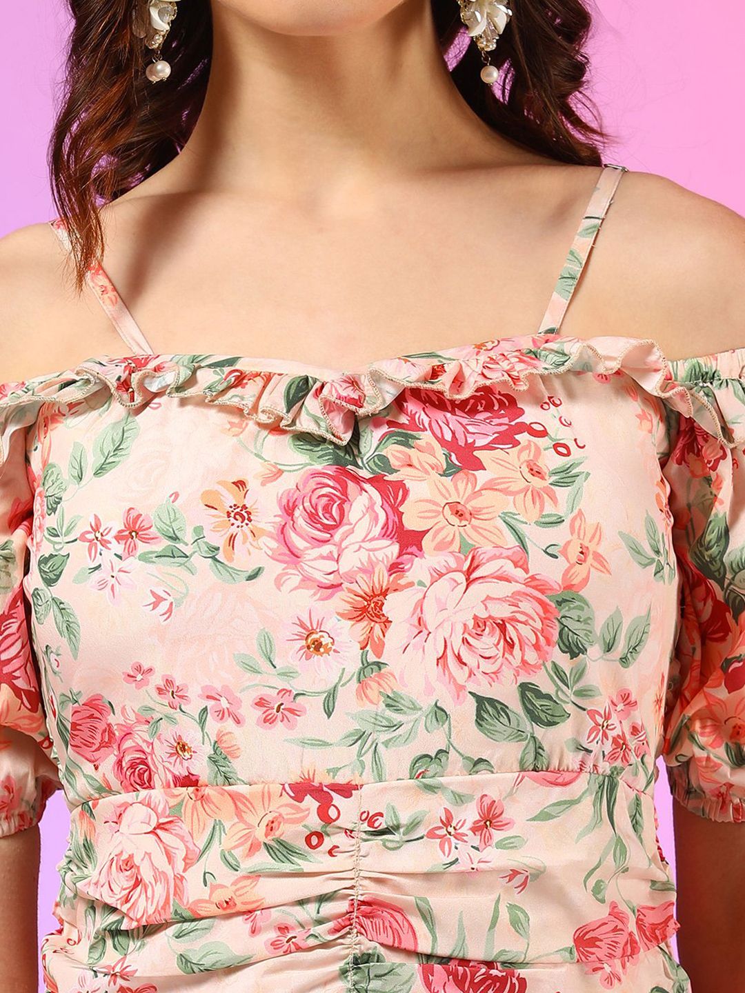 Kotty Women Floral Printed Shoulder Straps Sheath Dress