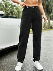 Kotty Women Black Jean Straight Fit High-Rise Slash Knee Stretchable Jeans