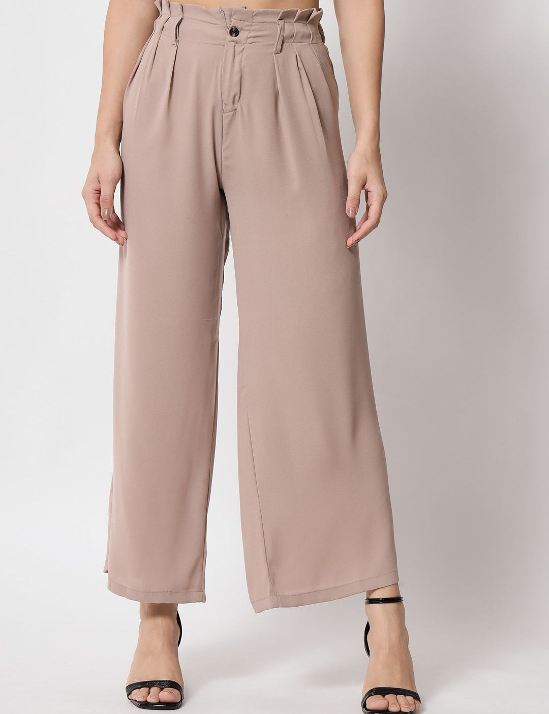 Kotty Women Relaxed Flared High-Rise Easy Wash Pleated Trousers