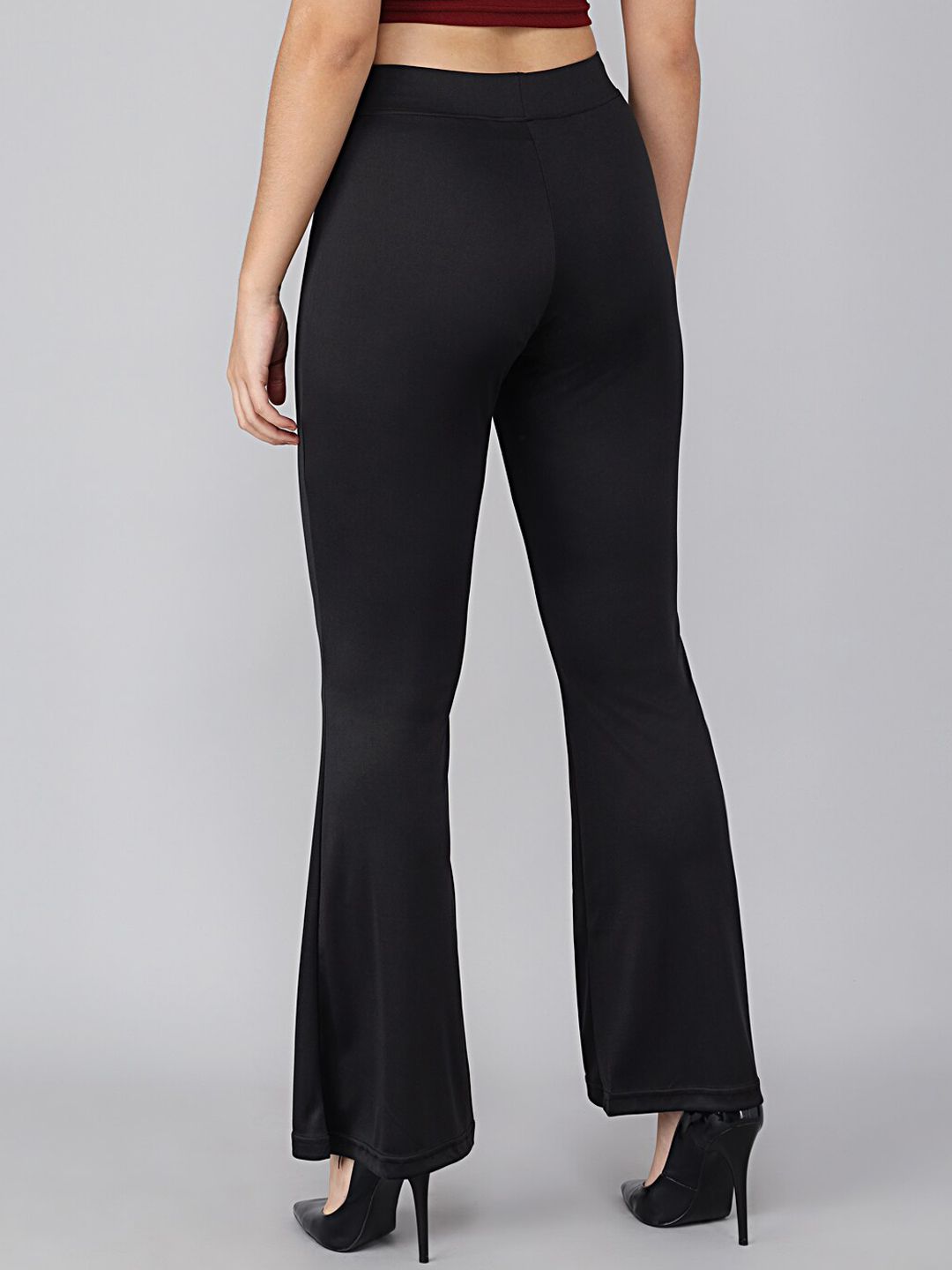 Kotty Women Black Flared High-Rise Bootcut Trousers