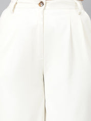 Kotty Women White Relaxed Straight Leg Fit High-Rise Easy Wash Parallel Trousers