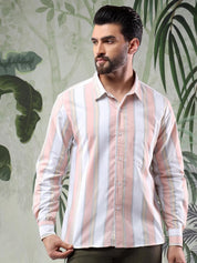 Kotty Men Spread Collar Vertical Striped Casual Shirt