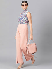 Kotty Floral Printed High Neck Sleeveless Crepe Top