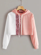 Kotty Girls Pink & White Colourblocked Hooded Sweatshirt