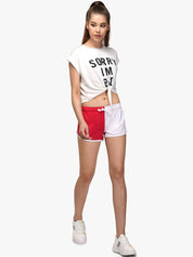 Kotty Women White & Yellow Colourblocked Lounge Shorts