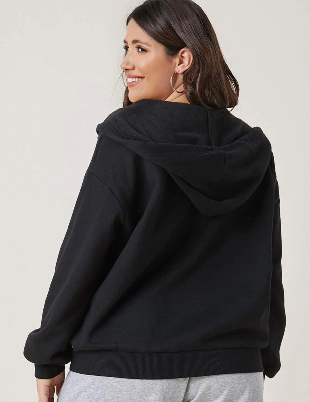 Kotty Plus Size Hooded Fleece Front-Open Sweatshirt