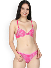 Kotty Women Pink & White Printed Lingerie Set KTTIW86