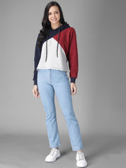 Kotty Women Black & Maroon Colourblocked Hooded Sweatshirt