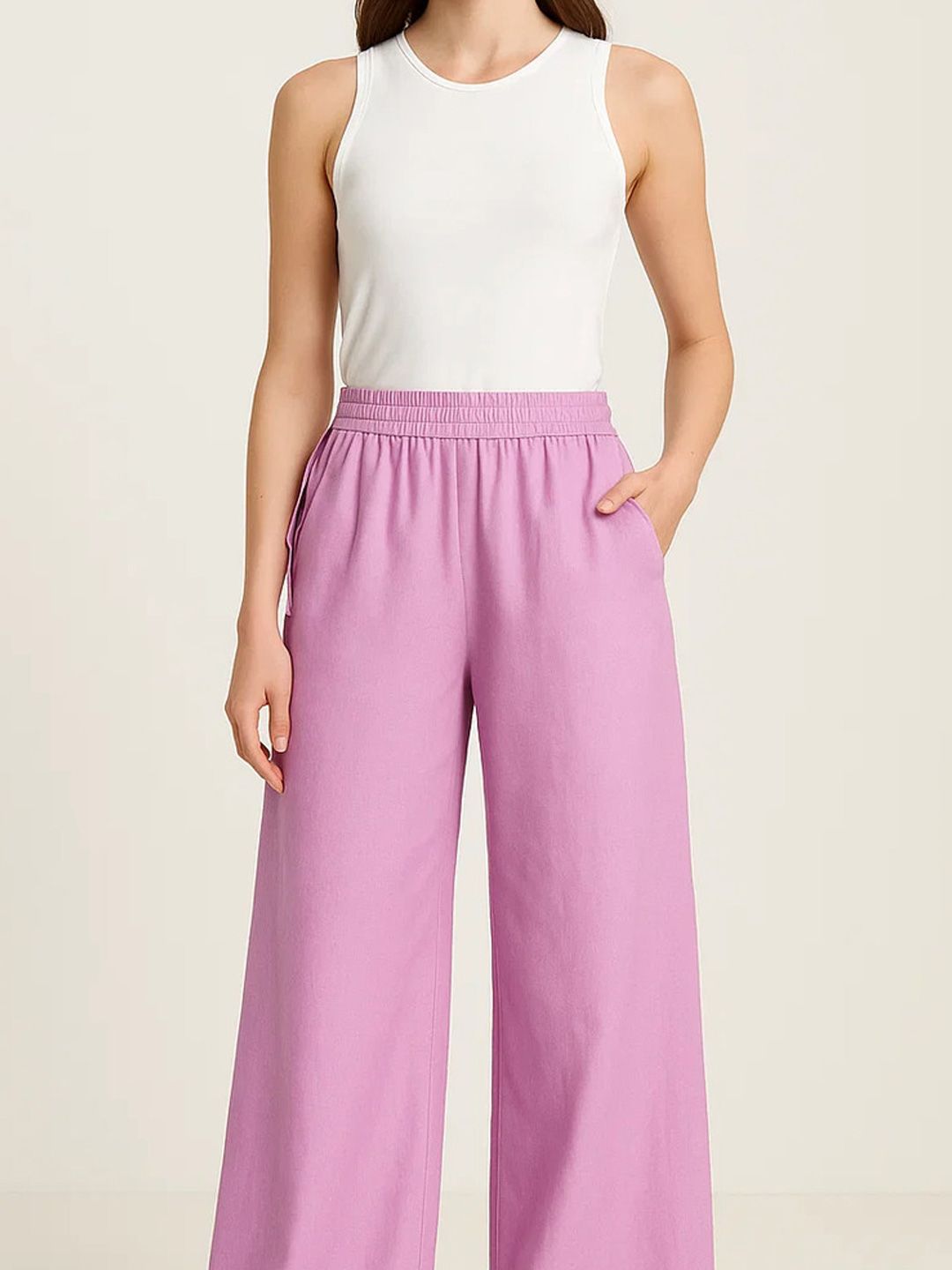 Kotty Women Loose Fit High-Rise Cotton Trousers