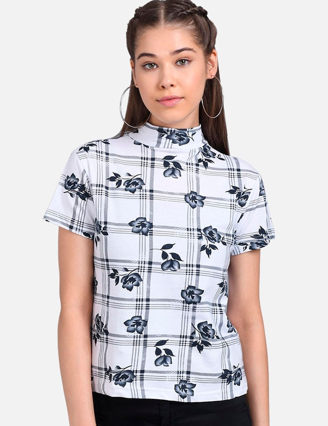 Kotty Women White Checked Pure Cotton Top