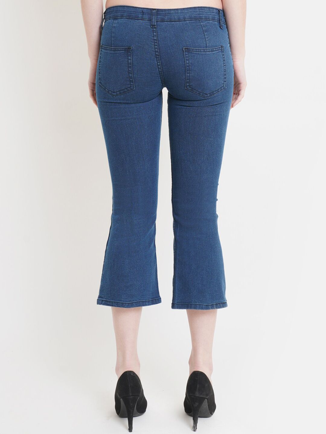 Kotty Women Blue Cropped Flared Low-Rise Stretchable Jeans