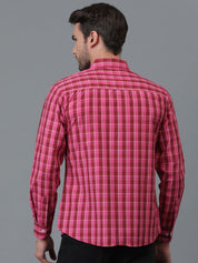 Kotty Pink & Red New Checked Spread Collar Casual Shirt