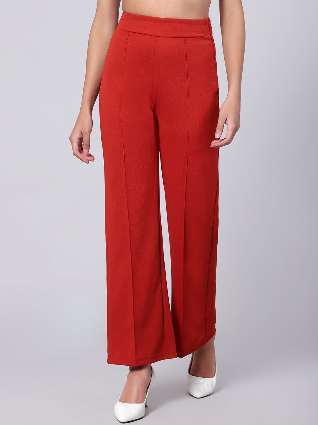Kotty Women Relaxed Straight Fit High-Rise Easy Wash Pleated Trousers