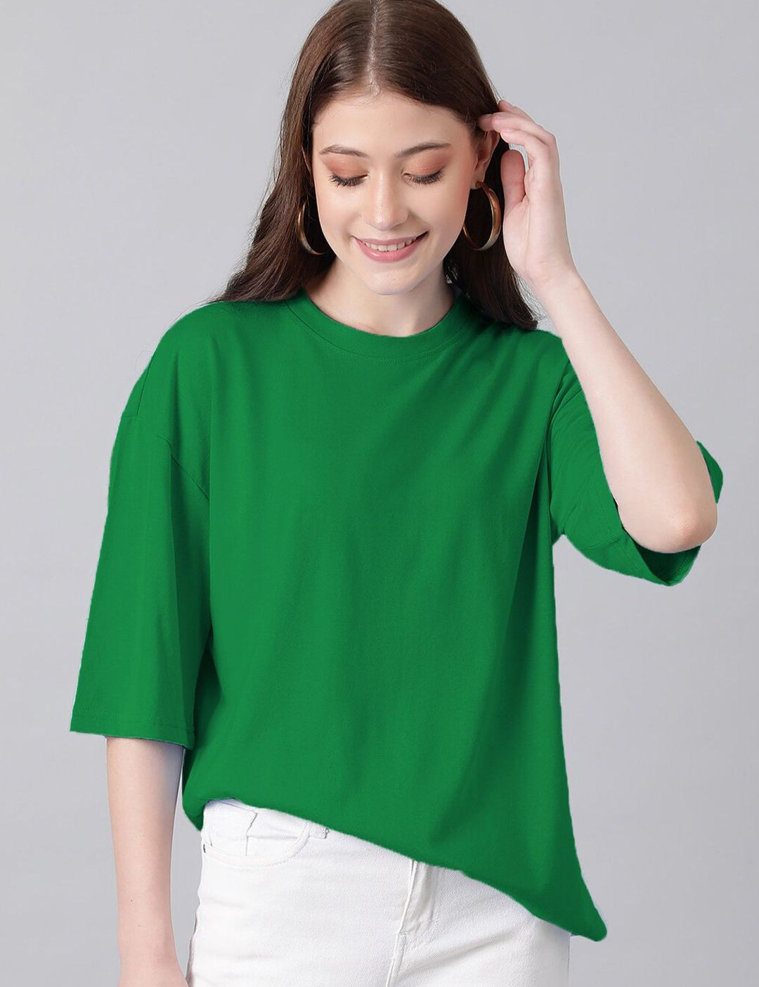 KOTTY Basics Round Neck Drop-Shoulder Sleeves Oversized T-shirt