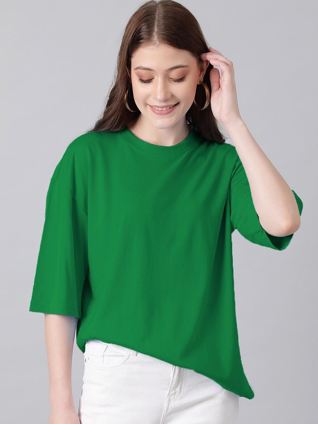 KOTTY Basics Round Neck Drop-Shoulder Sleeves Oversized T-shirt
