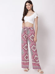 Kotty Women Purple Floral Printed Relaxed High-Rise Easy Wash Trousers