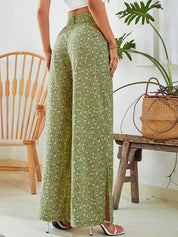 Kotty Women Green Printed Relaxed Flared High-Rise Easy Wash Pleated Trousers