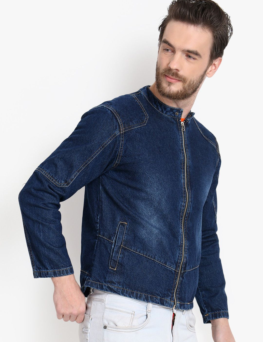 Kotty Men Blue Solid Denim Jacket