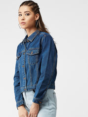 Kotty Women Navy Blue Solid Denim Jacket