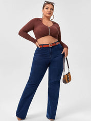 CURVE BY KOTTY Women Wide Leg High-Rise Cotton Stretchable Jeans