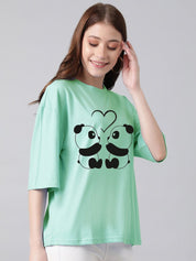 Kotty Graphic Printed Round Neck Drop-Shoulder Sleeves Oversized Fit Cotton T-Shirt