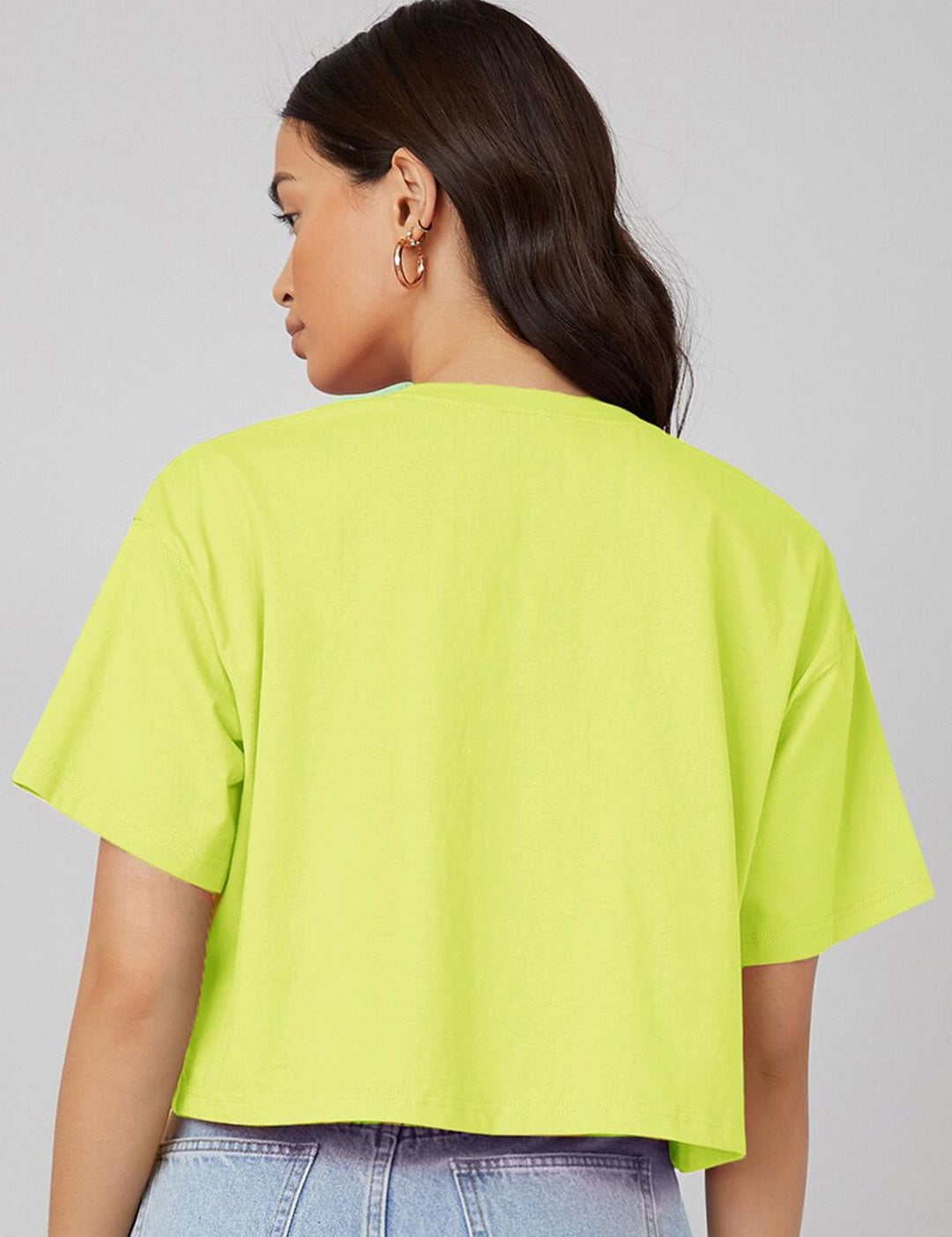 Kotty Printed Round Neck Crop Oversized T-shirt