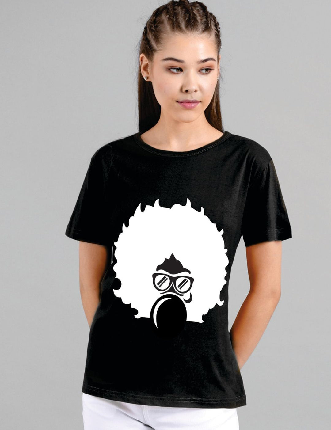 Kotty Women Black Printed Round Neck T-shirt
