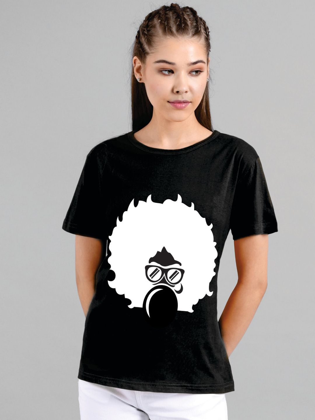 Kotty Women Black Printed Round Neck T-shirt