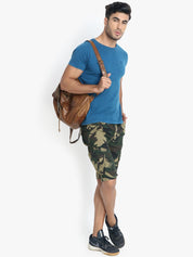 Kotty Men Olive Green & Beige Printed Regular Fit Cargo Shorts
